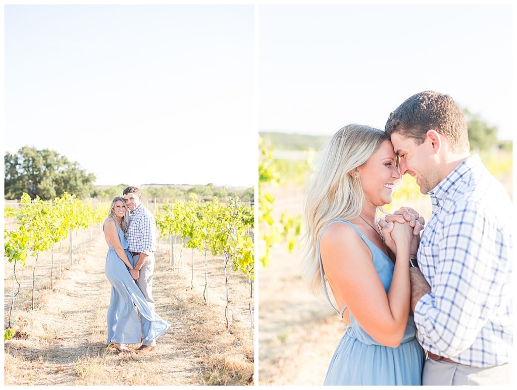 Engagement session in the grapevines on a family ranch.